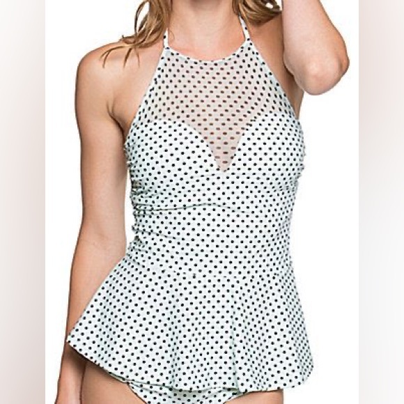NWT Betsey Johnson Mint Polka Dot Swimsuit Duo Dot Peplum HalterkiniL